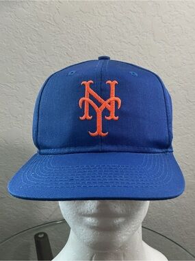 🏀 Vintage 90s Logo 7 New York Mets Snapback Hat MLB Blue OSFA Made in China